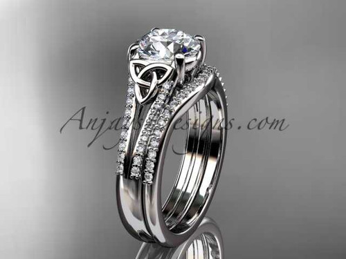 Gorgeous Celtic Engagement Ring, Platinum Trinity Knot Diamond Wedding Set CT7108S