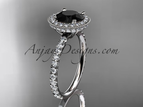 14kt white gold diamond unique engagement ring, wedding ring with a Black Diamond center stone ADER106