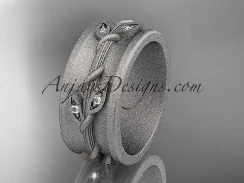 Platinum gold diamond engagement ring, matte finish wedding band ADLR417BP