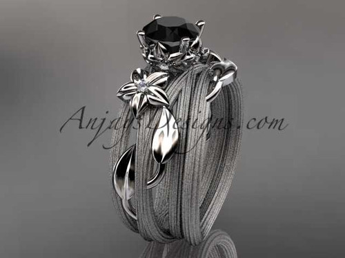 14k White Gold Flower Wedding Set, Black Diamond Leaf and Vine Engagement Ring ADLR253S 14k White Gold Flower Wedding Set, Black Diamond Leaf and Vine Engagement Ring ADLR253S