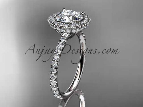 platinum diamond unique engagement ring, wedding ring with a "Forever One" Moissanite center stone ADER106