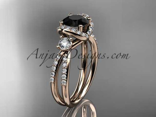 Gorgeous Black Diamond Ring , 14kt Rose Gold Solitaire Engagement Ring