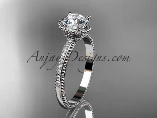 Classic Diamond Wedding Ring, Platinum Elegant Engagement Ring with "Forever One" Moissanite center stone ADER86