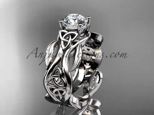 Superlative Celtic Trinity Wedding Ring, Platinum Leaf Engagement Ring CT7264
