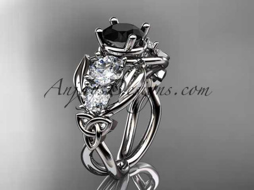 14kt white gold celtic trinity knot engagement ring , wedding ring with Black Diamond center stone CT769 14kt white gold celtic trinity knot engagement ring , wedding ring with Black Diamond center stone CT769