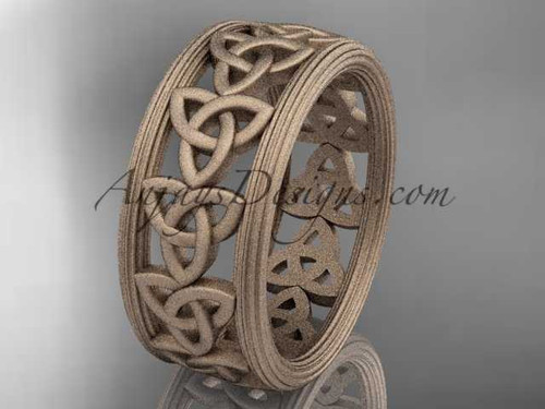 Amazing Wide Wedding Band, 14kt Rose Gold Matte finish Mens Celtic Bridal Ring CT7513G