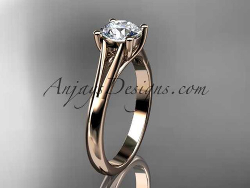 14kt rose gold unique engagement ring, wedding ring, solitaire ring with a "Forever One" Moissanite center stone ADER109