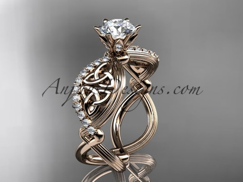 14kt rose gold diamond celtic trinity knot wedding ring, engagement ring CT7192