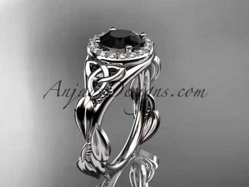 14kt white gold diamond celtic trinity knot wedding ring, engagement ring with a Black Diamond center stone CT7327 14kt white gold diamond celtic trinity knot wedding ring, engagement ring with a Black Diamond center stone CT7327