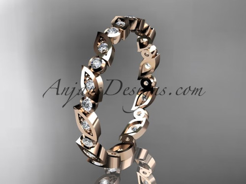 14k rose gold diamond leaf and vine wedding band,engagement ring ADLR12B