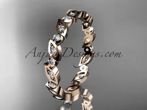 Thin Diamond Wedding Band For Woman's, 14kt Rose Gold Leaf Engagement Ring ADLR12B Thin Diamond Wedding Band For Woman's, 14kt Rose Gold Leaf Engagement Ring ADLR12B