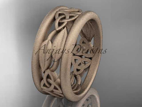 Amazing Nature Themed Rose Gold Celtic Wide Wedding Band, Unique Trinity Knot Engagement Ring CT7511G