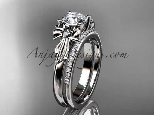 14kt white gold diamond unique engagement set, wedding ring ADER154S