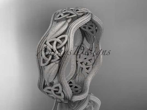 Flawless Celtic Wedding Band, Nature Inspired Matte Finish 14kt White Gold Bridal Ring CT7510G