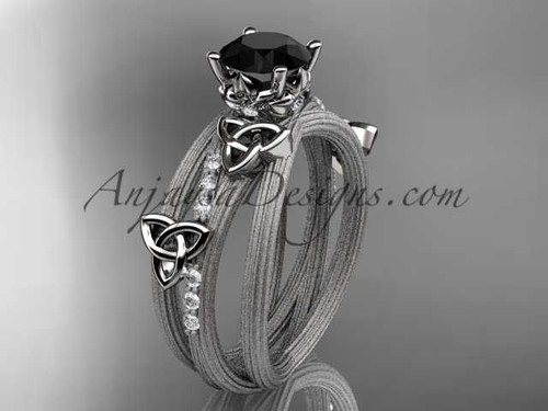 platinum diamond celtic trinity knot wedding ring, engagement ring with a Black Diamond center stone CT7329