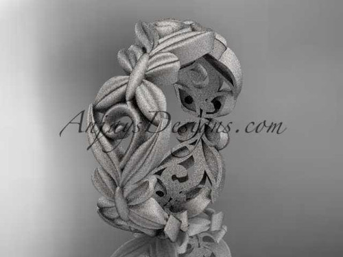 platinum matte finish leaf and vine, butterfly wedding ring, wedding band ADLR348G