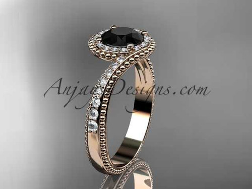 14kt rose gold halo diamond engagement ring with a Black Diamond center stone ADLR379