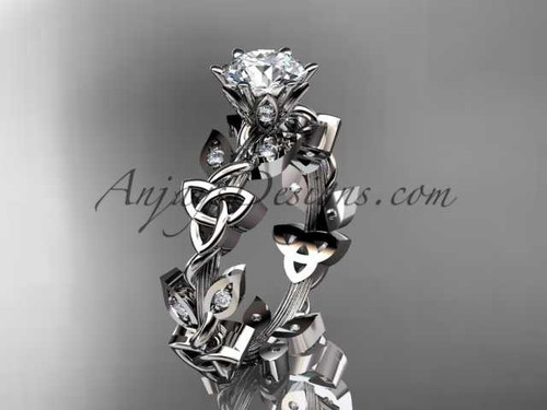 platinum diamond celtic trinity knot wedding ring, engagement ring with a "Forever One" Moissanite center stone CT7209