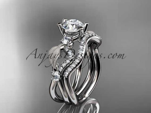 platinum diamond leaf and vine wedding ring, engagement set ADLR68S