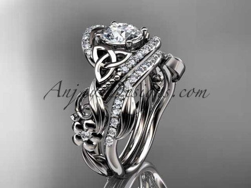 platinum diamond celtic trinity knot wedding ring, engagement set CT7211S