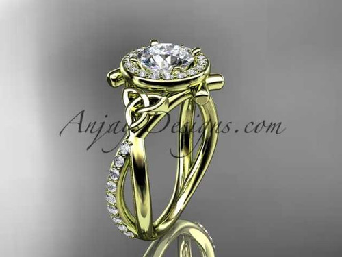14kt yellow gold celtic trinity knot engagement ring, wedding ring CT789