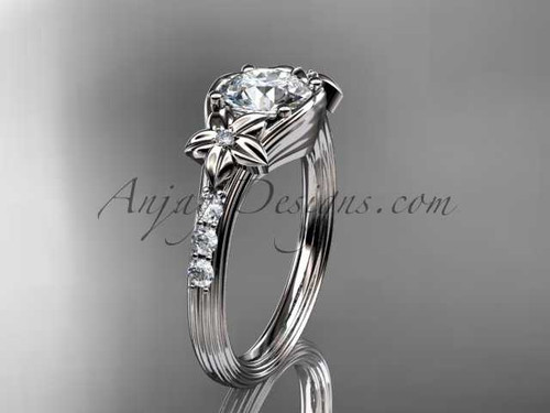 Lab grown diamond engagement ring, platinum nature inspired wedding