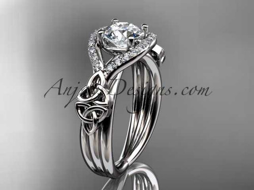 platinum celtic trinity knot engagement ring ,diamond wedding ring with "Forever One" Moissanite center stone CT785