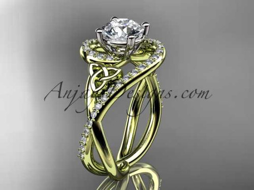 14kt yellow gold diamond celtic trinity knot wedding ring, engagement ring CT7320