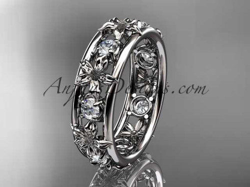 14kt white gold leaf wedding ring, engagement ring, wedding band ADLR160B nature inspired jewelry