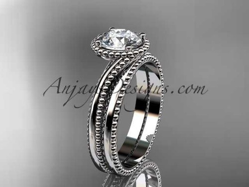 14kt white gold wedding ring, engagement set with a "Forever One" Moissanite center stone ADLR389S