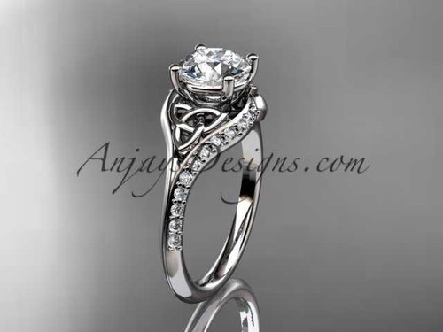 platinum diamond celtic trinity knot wedding ring, engagement ring with a "Forever One" Moissanite center stone CT7125