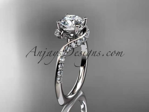 Unique 14k white gold engagement ring, wedding ring with a "Forever One" Moissanite center stone ADLR277