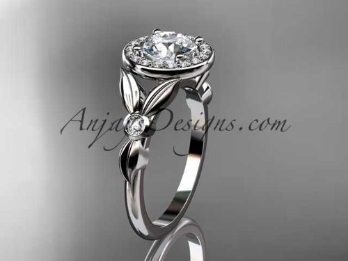 Platinum diamond floral wedding ring, engagement ring with a "Forever One" Moissanite center stone ADLR129