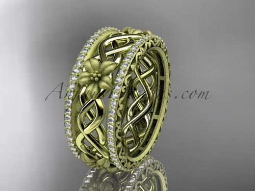 14k yellow gold  diamond flower wedding band, engagement ring ADLR260B