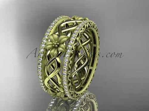 14k yellow gold diamond flower wedding band, engagement ring ADLR260B