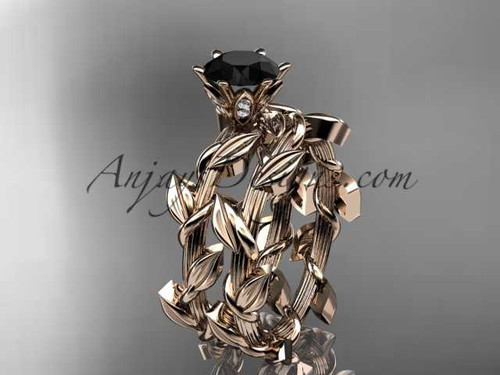 Unique 14kt rose gold diamond floral engagement set with a Black Diamond center stone ADLR248S