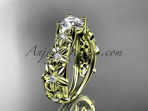 Beautiful Floral Wedding Ring, 14kt Yellow Gold Diamond Engagement Ring ADLR149