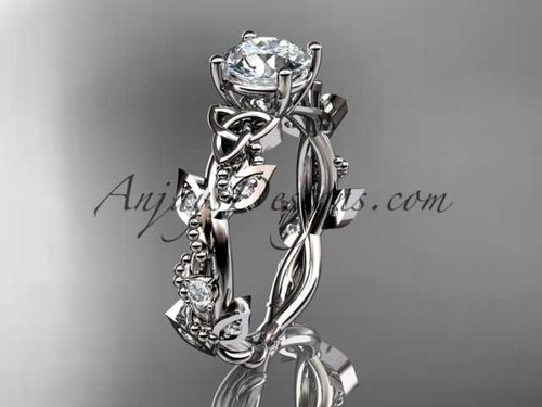 platinum celtic trinity knot engagement ring, wedding ring with a "Forever One" Moissanite center stone CT759