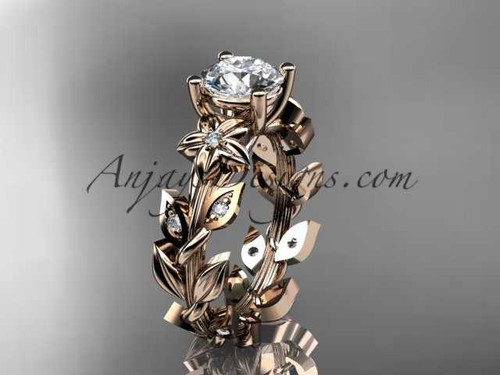 1ct lab grown diamond engagement ring, 14k rose gold flower