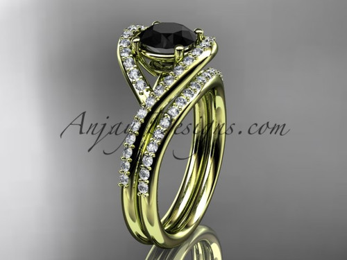 14kt yellow gold diamond wedding ring, engagement set with a Black Diamond center stone ADLR383S