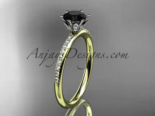 14kt yellow gold diamond unique engagement ring, wedding ring with a Black Diamond center stone ADER145