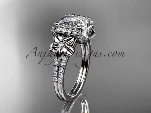 Adorable Platinum Diamond Ring with Cushion Cut Moissanite center stone, Flower Engagement Ring ADLR148 Adorable Platinum Diamond Ring with Cushion Cut Moissanite center stone, Flower Engagement Ring ADLR148