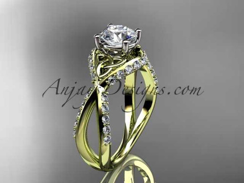 Lab grown diamond Celtic engagement ring, 14k yellow gold dainty IGI