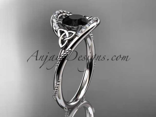 platinum diamond celtic trinity knot wedding ring, engagement ring with a Black Diamond center stone CT7166