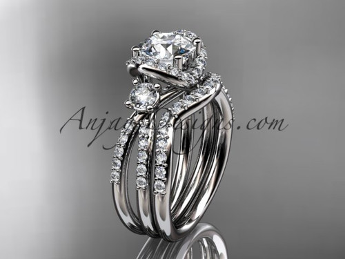 14kt white gold diamond unique engagement set, wedding ring with a "Forever One" Moissanite center stone ADER146S