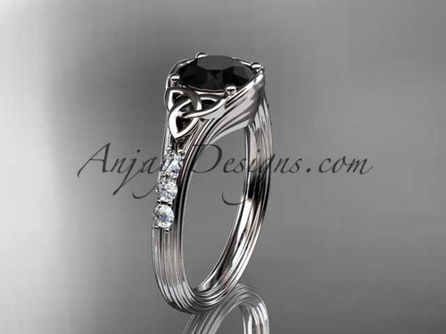 platinum diamond celtic trinity knot wedding ring, engagement ring with a Black Diamond center stone CT7333 platinum diamond celtic trinity knot wedding ring, engagement ring with a Black Diamond center stone CT7333