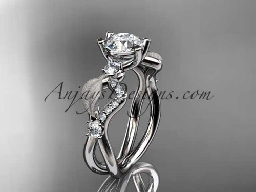 14kt white gold diamond leaf and vine wedding ring, engagement ring with "Forever One" Moissanite center stone ADLR68