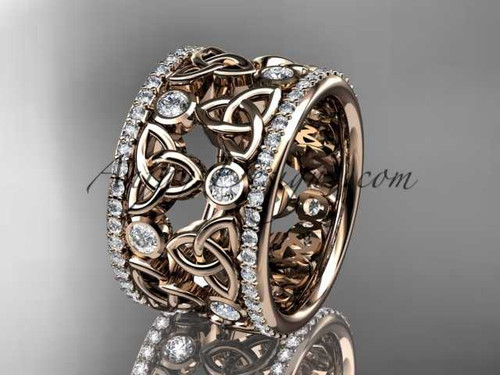 14kt rose gold diamond celtic trinity knot wedding band, bridal ring CT7232B