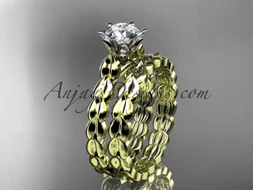 Gorgeous Moissanite Wedding Set, Yellow Gold Leaf Engagement Ring ADLR35S