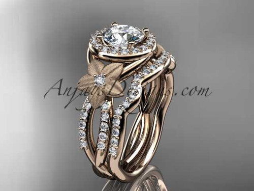 Lab diamond engagement set, 14k rose gold flower halo IGI certified Lab diamond engagement set, 14k rose gold flower halo IGI certified